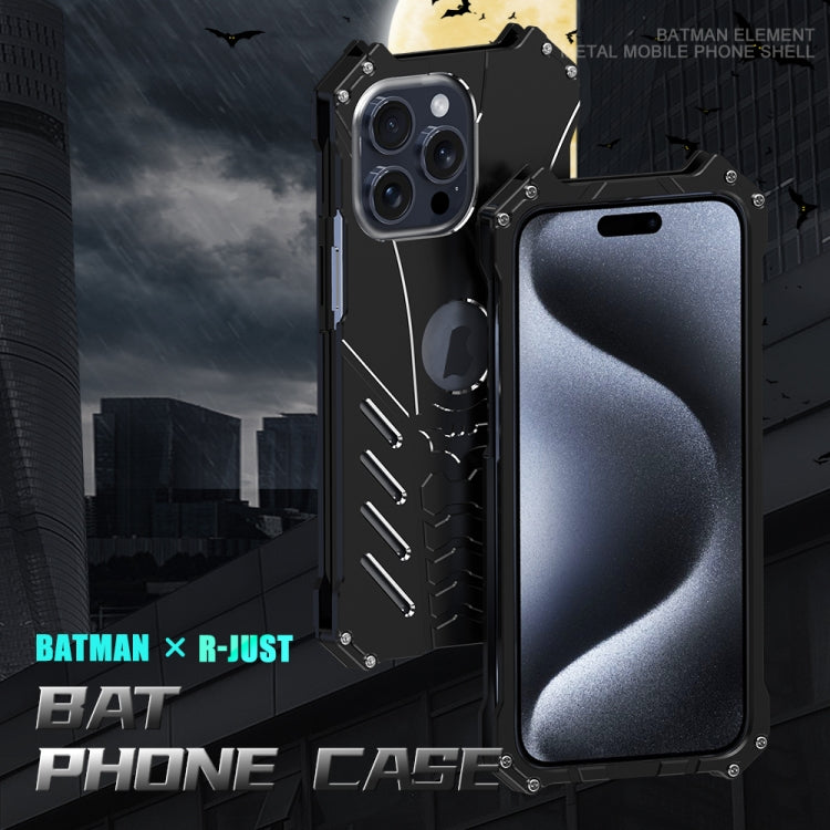 For iPhone 15 R-JUST Batman Hollow Metal Phone Protective Case(Black) - iPhone 15 Cases by R-JUST | Online Shopping South Africa | PMC Jewellery | Buy Now Pay Later Mobicred