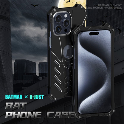 For iPhone 15 R-JUST Batman Hollow Metal Phone Protective Case(Black) - iPhone 15 Cases by R-JUST | Online Shopping South Africa | PMC Jewellery | Buy Now Pay Later Mobicred