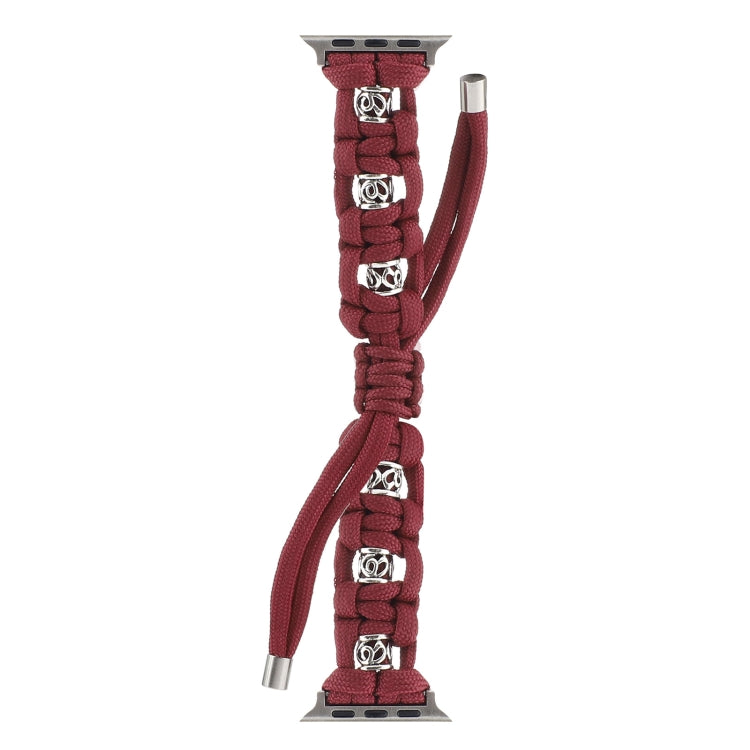 For Apple Watch SE 2022 44mm Silk Silver Beads Braided Watch Band(Wine Red) - Watch Bands by PMC TechLife | Online Shopping South Africa | PMC TechLife