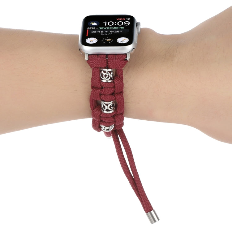 For Apple Watch SE 2022 44mm Silk Silver Beads Braided Watch Band(Wine Red) - Watch Bands by PMC TechLife | Online Shopping South Africa | PMC TechLife