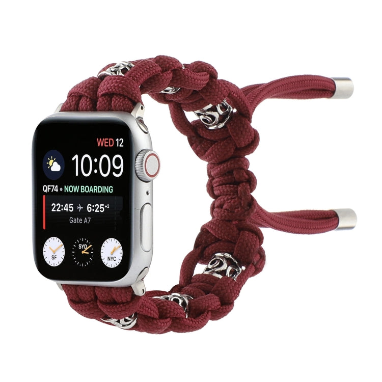 For Apple Watch SE 40mm Silk Silver Beads Braided Watch Band(Wine Red) - Watch Bands by PMC TechLife | Online Shopping South Africa | PMC TechLife