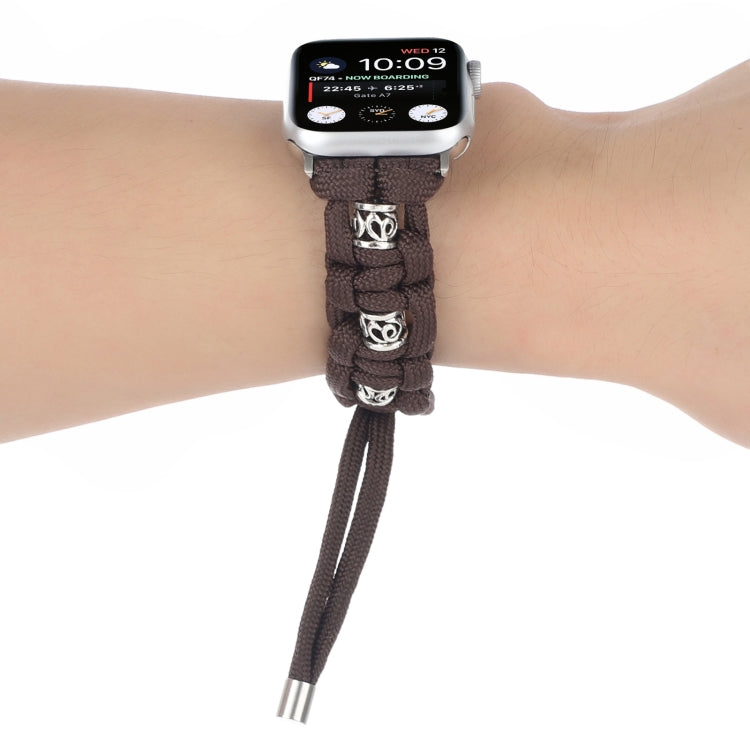 For Apple Watch SE 44mm Silk Silver Beads Braided Watch Band(Coffee) - Watch Bands by PMC TechLife | Online Shopping South Africa | PMC TechLife