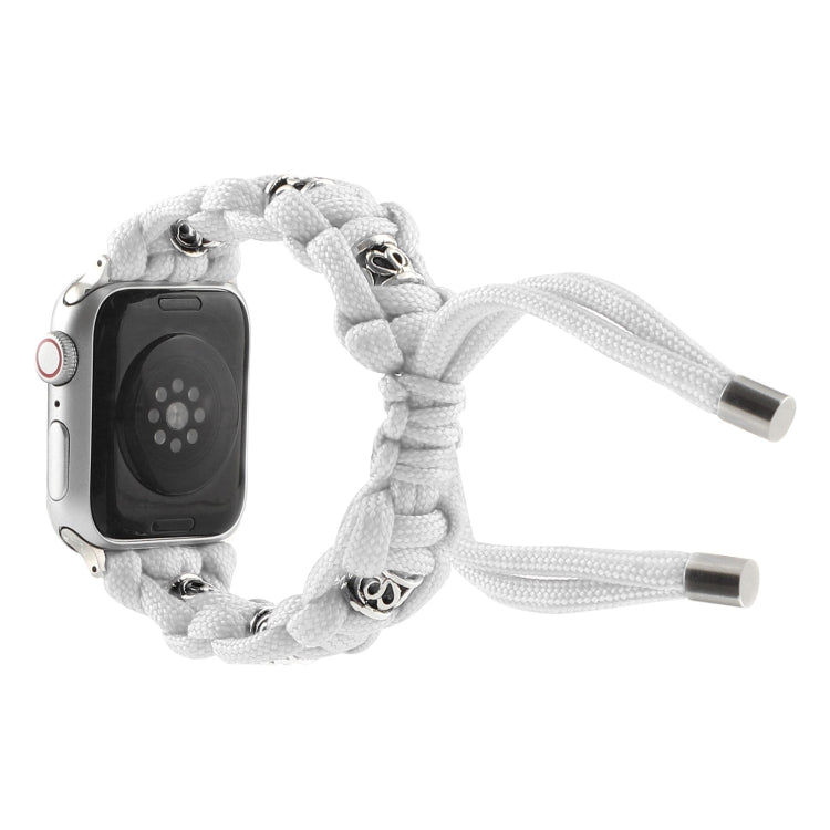 For Apple Watch Series 4 44mm Silk Silver Beads Braided Watch Band(White) - Watch Bands by PMC TechLife | Online Shopping South Africa | PMC TechLife