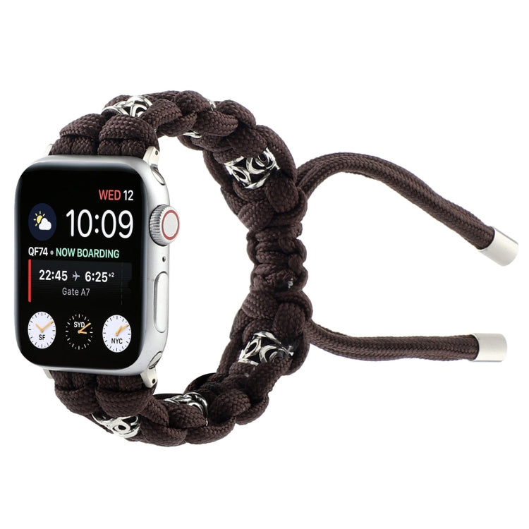 For Apple Watch Series 3 42mm Silk Silver Beads Braided Watch Band(Coffee) - Watch Bands by PMC TechLife | Online Shopping South Africa | PMC TechLife