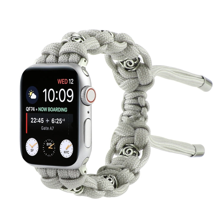 For Apple Watch 42mm Silk Silver Beads Braided Watch Band(Grey) - Watch Bands by PMC TechLife | Online Shopping South Africa | PMC TechLife
