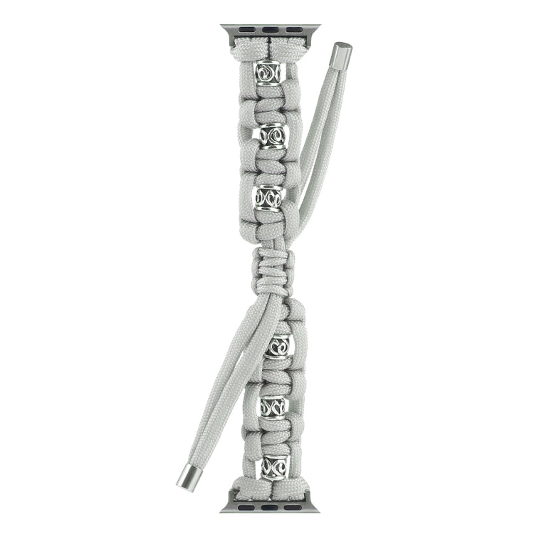 For Apple Watch 42mm Silk Silver Beads Braided Watch Band(Grey) - Watch Bands by PMC TechLife | Online Shopping South Africa | PMC TechLife