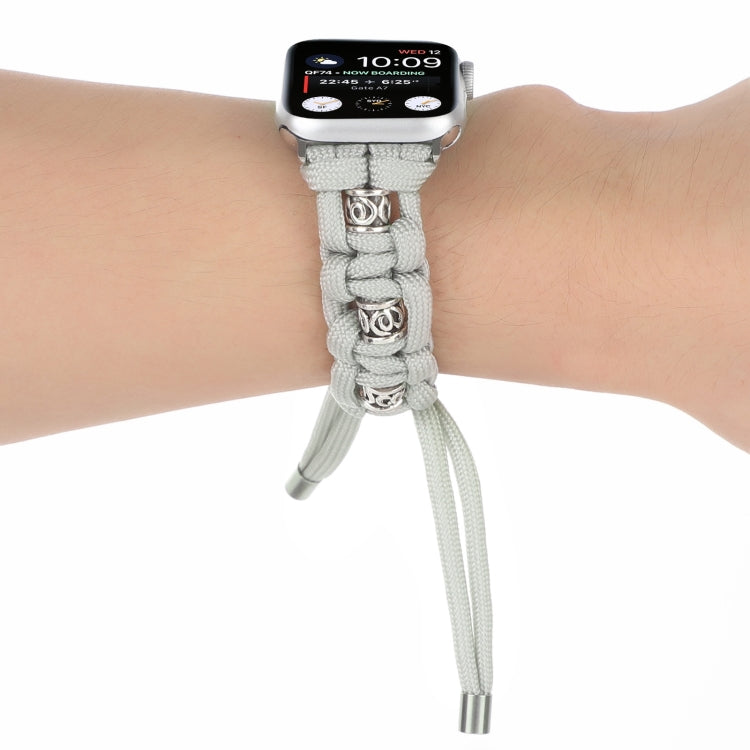For Apple Watch 42mm Silk Silver Beads Braided Watch Band(Grey) - Watch Bands by PMC TechLife | Online Shopping South Africa | PMC TechLife