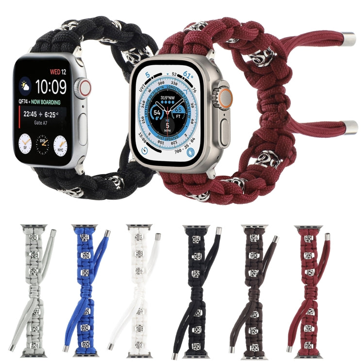 For Apple Watch Series 8 45mm Silk Silver Beads Braided Watch Band(Wine Red) - Watch Bands by PMC TechLife | Online Shopping South Africa | PMC TechLife