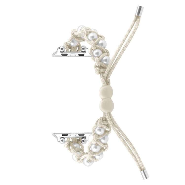 For Apple Watch 38mm Paracord Gypsophila Beads Drawstring Braided Watch Band(White) - Watch Bands by PMC TechLife | Online Shopping South Africa | PMC TechLife