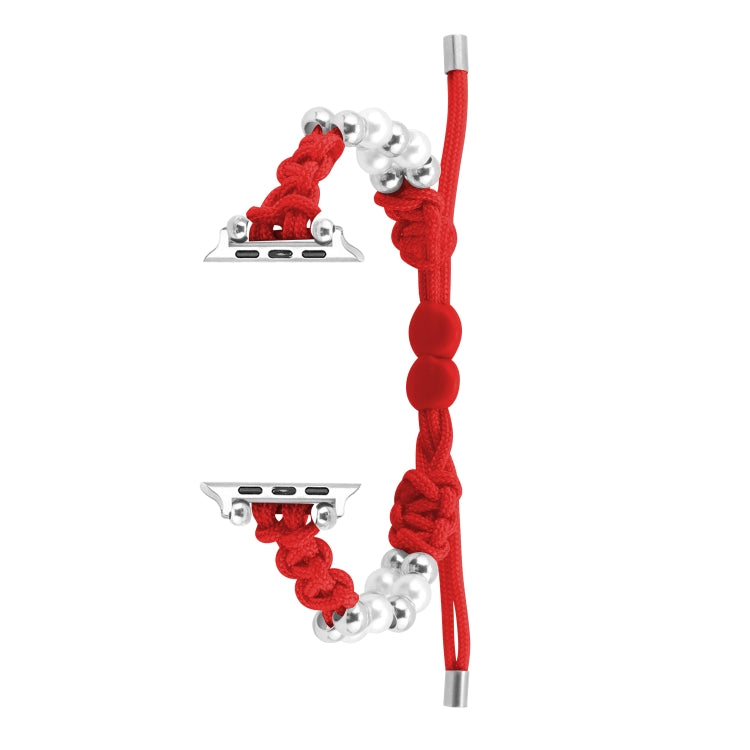 For Apple Watch SE 2023 40mm Paracord Row Beads Drawstring Braided Watch Band(Red) - Watch Bands by PMC TechLife | Online Shopping South Africa | PMC TechLife
