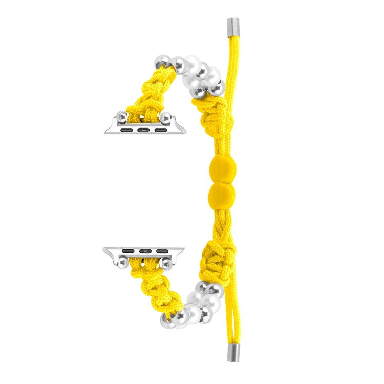 For Apple Watch Series 8 41mm Paracord Row Beads Drawstring Braided Watch Band(Yellow) - Watch Bands by PMC TechLife | Online Shopping South Africa | PMC TechLife