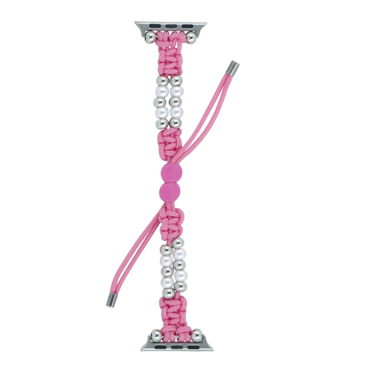 For Apple Watch Series 8 45mm Paracord Row Beads Drawstring Braided Watch Band(Pink) - Watch Bands by PMC TechLife | Online Shopping South Africa | PMC TechLife