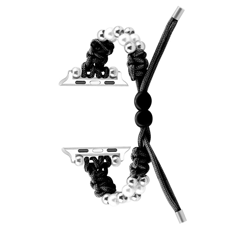 For Apple Watch SE 2022 40mm Paracord Row Beads Drawstring Braided Watch Band(Black) - Watch Bands by PMC TechLife | Online Shopping South Africa | PMC TechLife