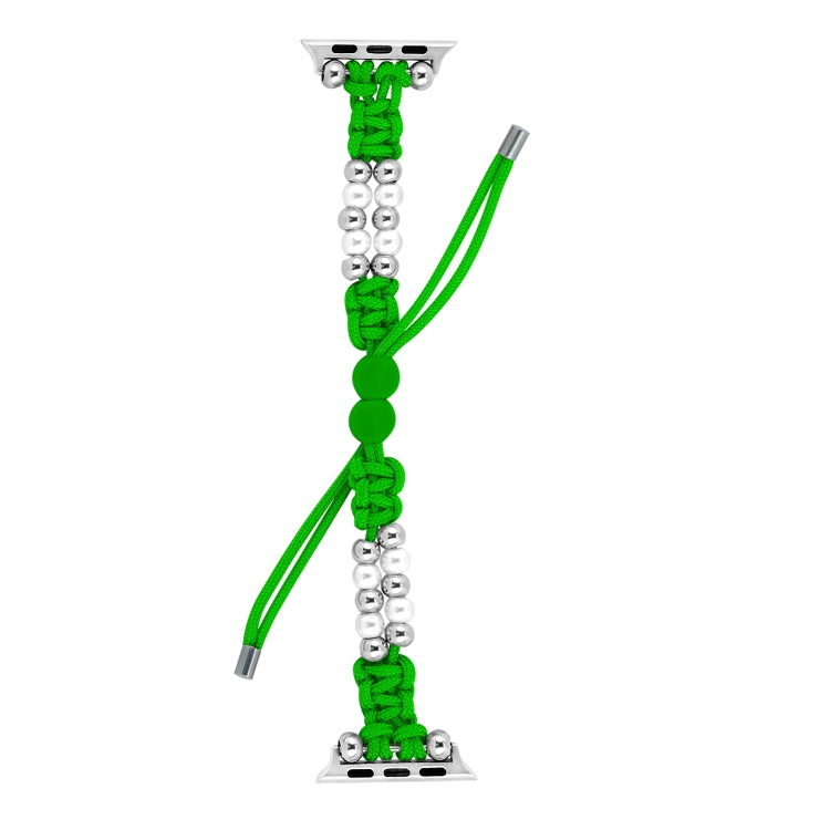 For Apple Watch SE 2022 44mm Paracord Row Beads Drawstring Braided Watch Band(Green) - Watch Bands by PMC TechLife | Online Shopping South Africa | PMC TechLife