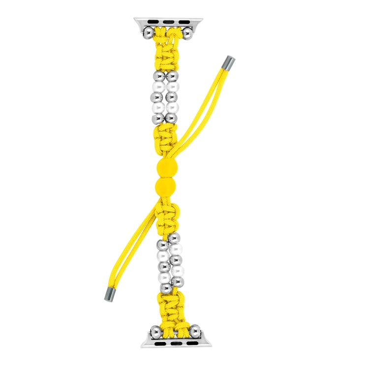 For Apple Watch Series 7 45mm Paracord Row Beads Drawstring Braided Watch Band(Yellow) - Watch Bands by PMC TechLife | Online Shopping South Africa | PMC TechLife