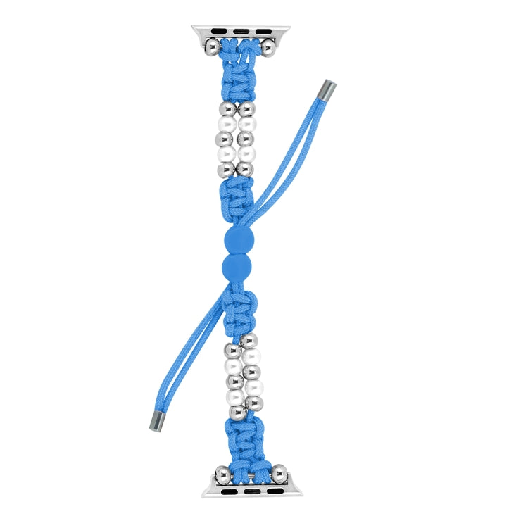 For Apple Watch SE 44mm Paracord Row Beads Drawstring Braided Watch Band(Blue) - Watch Bands by PMC TechLife | Online Shopping South Africa | PMC TechLife