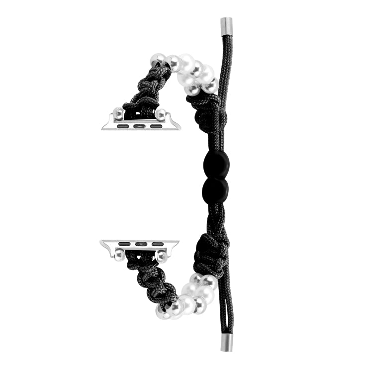 For Apple Watch Series 5 44mm Paracord Row Beads Drawstring Braided Watch Band(Black) - Watch Bands by PMC TechLife | Online Shopping South Africa | PMC TechLife