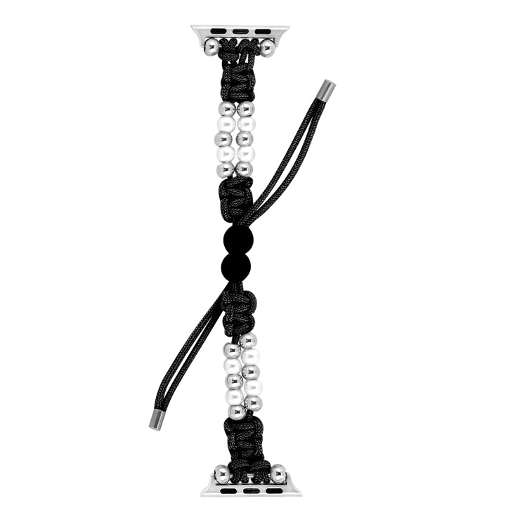 For Apple Watch Series 5 44mm Paracord Row Beads Drawstring Braided Watch Band(Black) - Watch Bands by PMC TechLife | Online Shopping South Africa | PMC TechLife