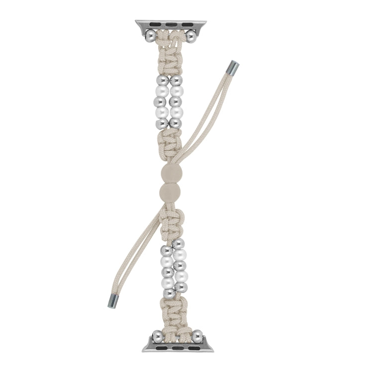 For Apple Watch Series 5 40mm Paracord Row Beads Drawstring Braided Watch Band(White) - Watch Bands by PMC TechLife | Online Shopping South Africa | PMC TechLife
