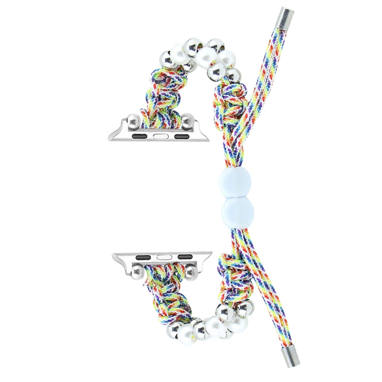 For Apple Watch Series 5 40mm Paracord Row Beads Drawstring Braided Watch Band(Rainbow) - Watch Bands by PMC TechLife | Online Shopping South Africa | PMC TechLife