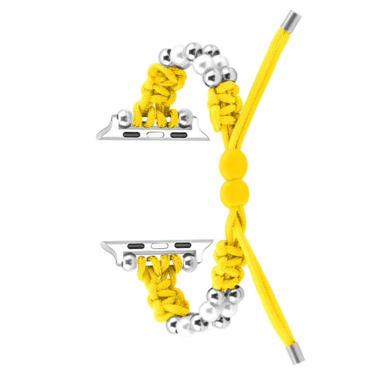 For Apple Watch Series 5 40mm Paracord Row Beads Drawstring Braided Watch Band(Yellow) - Watch Bands by PMC TechLife | Online Shopping South Africa | PMC TechLife