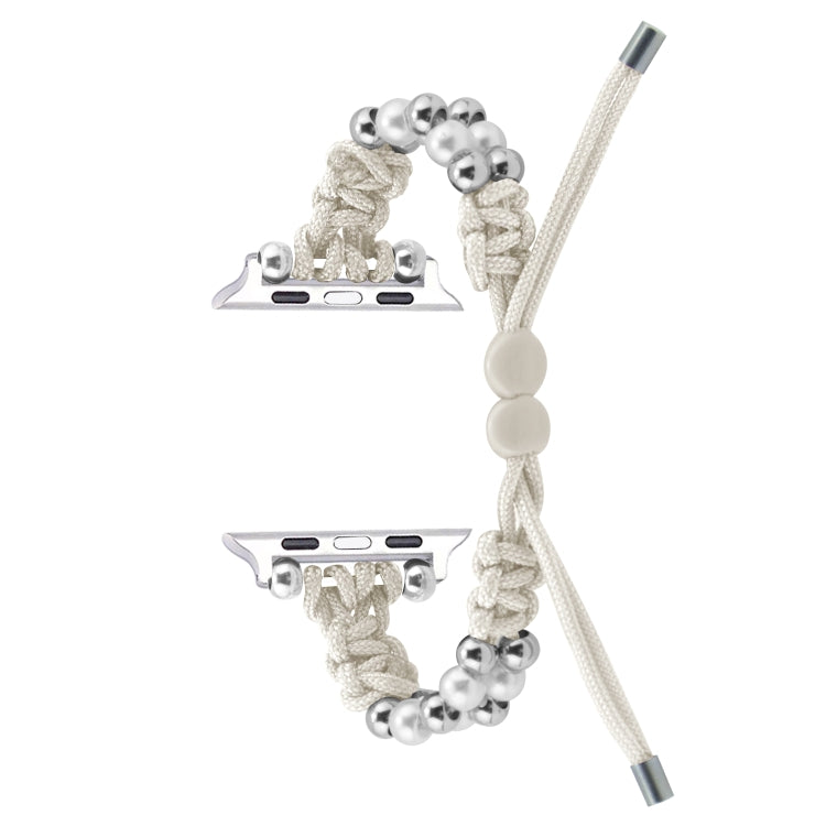 For Apple Watch Series 4 44mm Paracord Row Beads Drawstring Braided Watch Band(White) - Watch Bands by PMC TechLife | Online Shopping South Africa | PMC TechLife