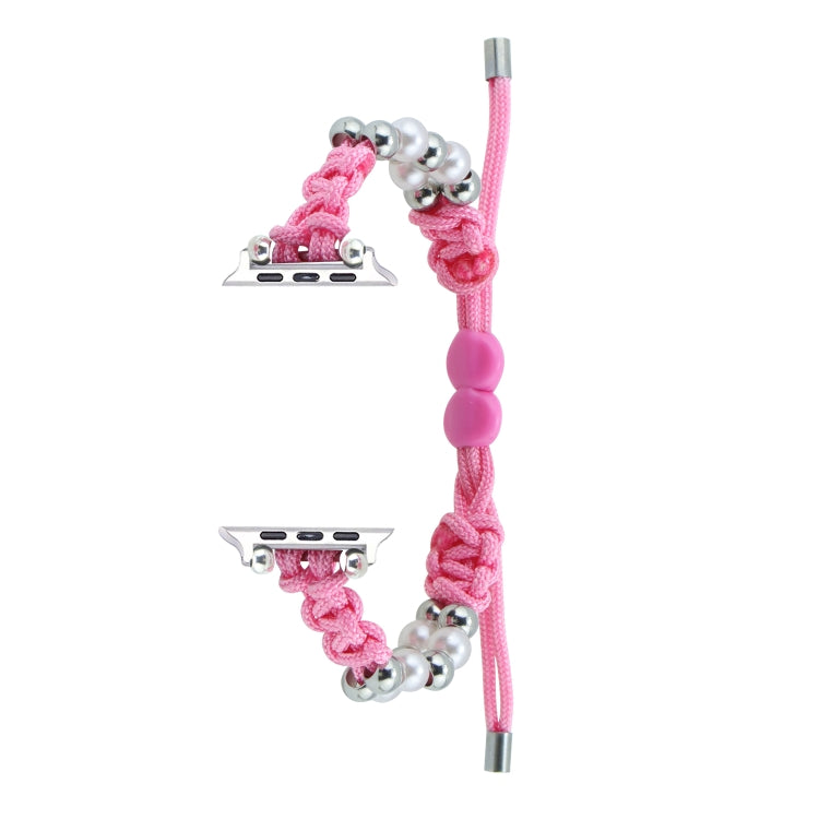 For Apple Watch 42mm Paracord Row Beads Drawstring Braided Watch Band(Pink) - Watch Bands by PMC TechLife | Online Shopping South Africa | PMC TechLife