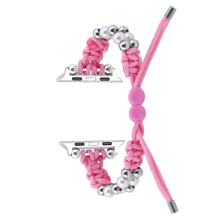 For Apple Watch 42mm Paracord Row Beads Drawstring Braided Watch Band(Pink) - Watch Bands by PMC TechLife | Online Shopping South Africa | PMC TechLife
