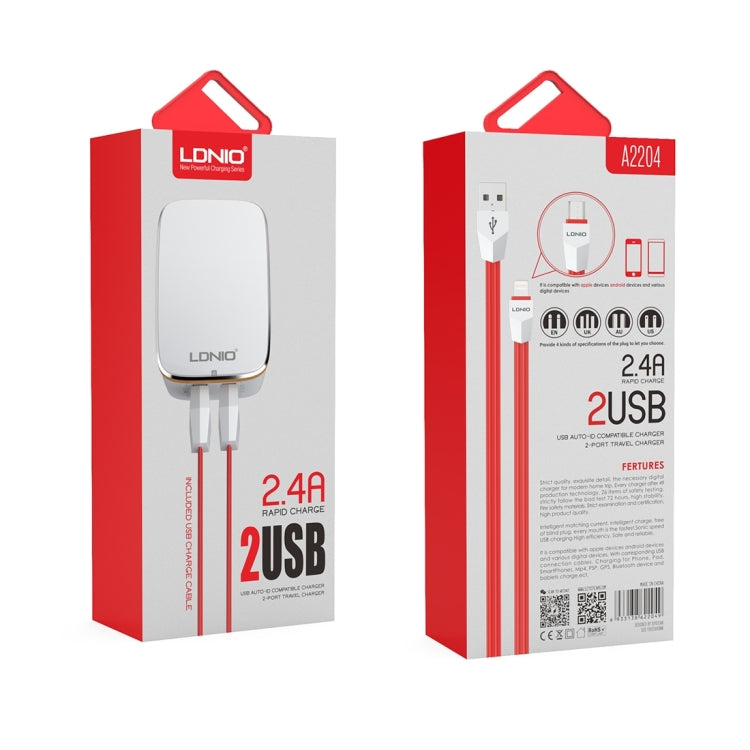LDNIO A2204 2 in 1 12W Dual USB Interface Travel Charger Mobile Phone Charger with Micro USB Data Cable, AU Plug - free shipping - PMC TechLife - Order now!