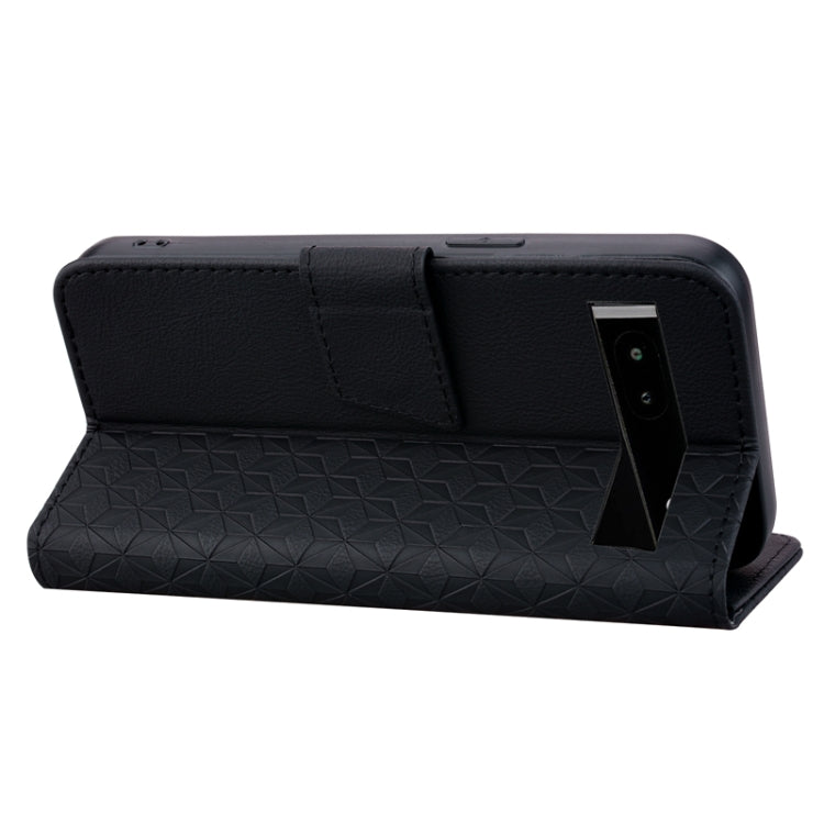 For Google Pixel 7a Business Diamond Buckle Leather Phone Case with Lanyard(Black) - Google Cases by PMC TechLife | Online Shopping South Africa | PMC TechLife | Buy Now Pay Later Mobicred