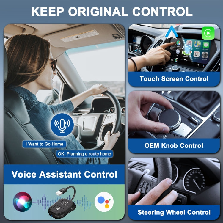 THT-020-9 USB + USB-C / Type-C Wired to Wireless Carplay / Android Auto Adapter(Black) - Bluetooth Adapters by PMC TechLife | Online Shopping South Africa | PMC TechLife | Buy Now Pay Later Mobicred