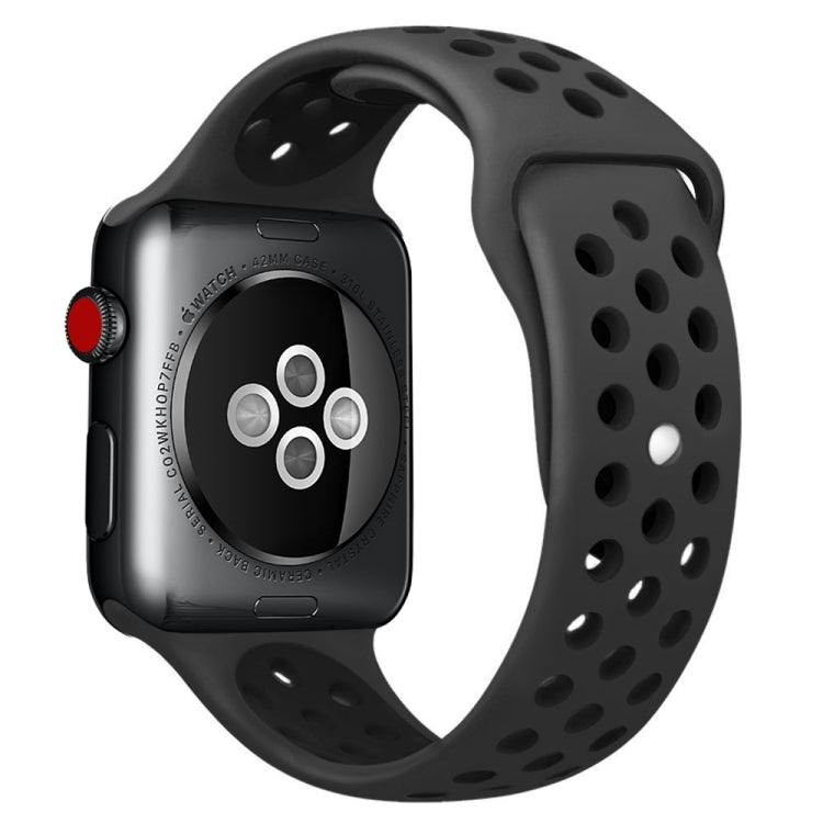 For Apple Watch Ultra 49mm / Series 8&7 45mm / SE 2&6&SE&5&4 44mm / 3&2&1 42mm Sport Silicone Watch Band Standard Edition(Black) - Watch Bands by PMC Jewellery | Online Shopping South Africa | PMC Jewellery | Buy Now Pay Later Mobicred