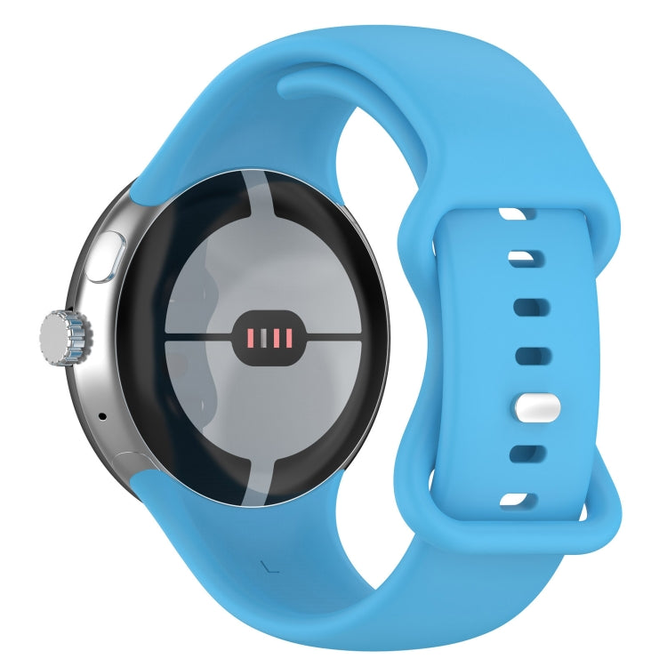 For Google Pixel Watch 2 Solid Color Silicone Watch Band, Size:S Size(Sky Blue) - Watch Bands by PMC Jewellery | Online Shopping South Africa | PMC Jewellery