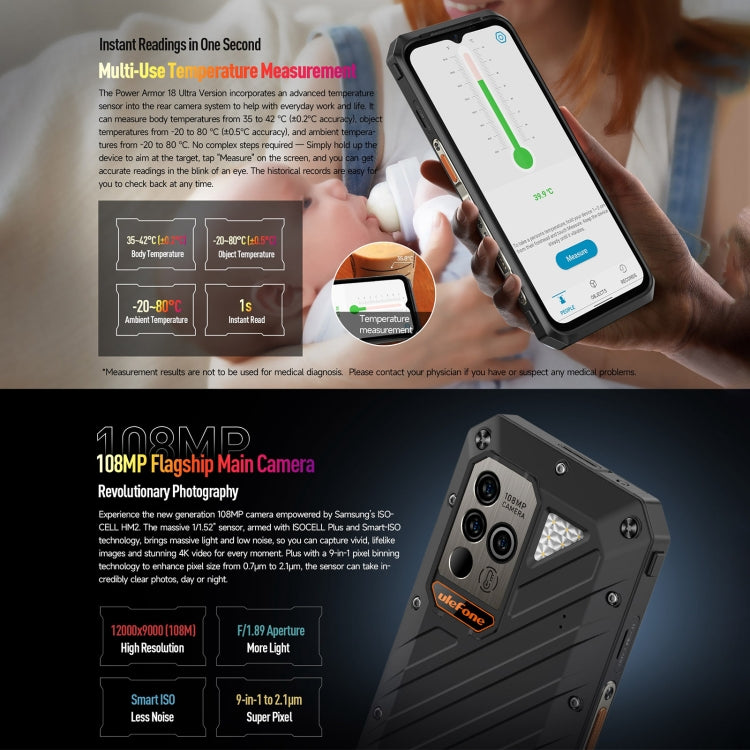 Ulefone Power Armor 18 Ultra Version 5G Thermometer Rugged Phone, 12GB+512GB, Side Fingerprint, 6.58 inch Android 13 MediaTek Dimensity 7050 Octa Core up to 2.6GHz, Network: 5G, NFC, OTG(Black) - Ulefone by Ulefone | Online Shopping South Africa | PMC Jewellery | Buy Now Pay Later Mobicred