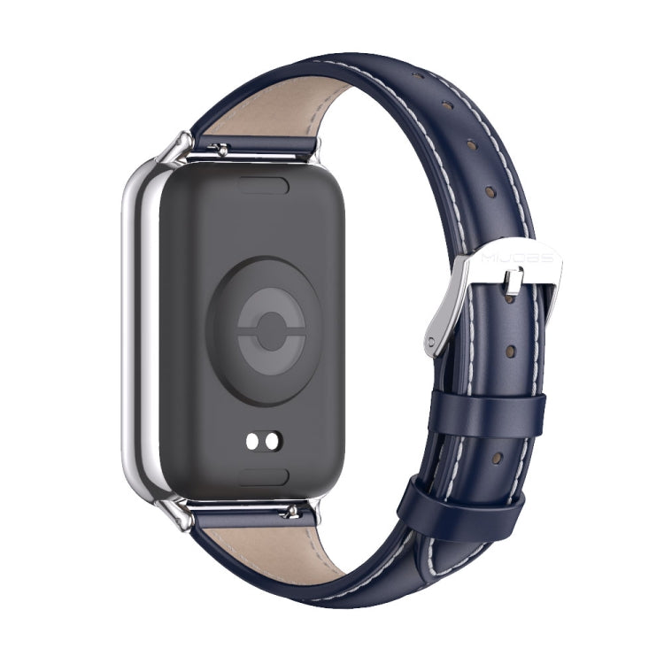 For Xiaomi Smart Band 9 Pro / 8 Pro Mijobs Genuine Leather Slim Watch Band(Blue Silver) - Watch Bands by MIJOBS | Online Shopping South Africa | PMC TechLife | Buy Now Pay Later Mobicred