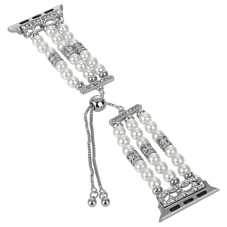 For Apple Watch Series 2 42mm Beaded Pearl Retractable Chain Watch Band(White) - free shipping - PMC TechLife - Order now!