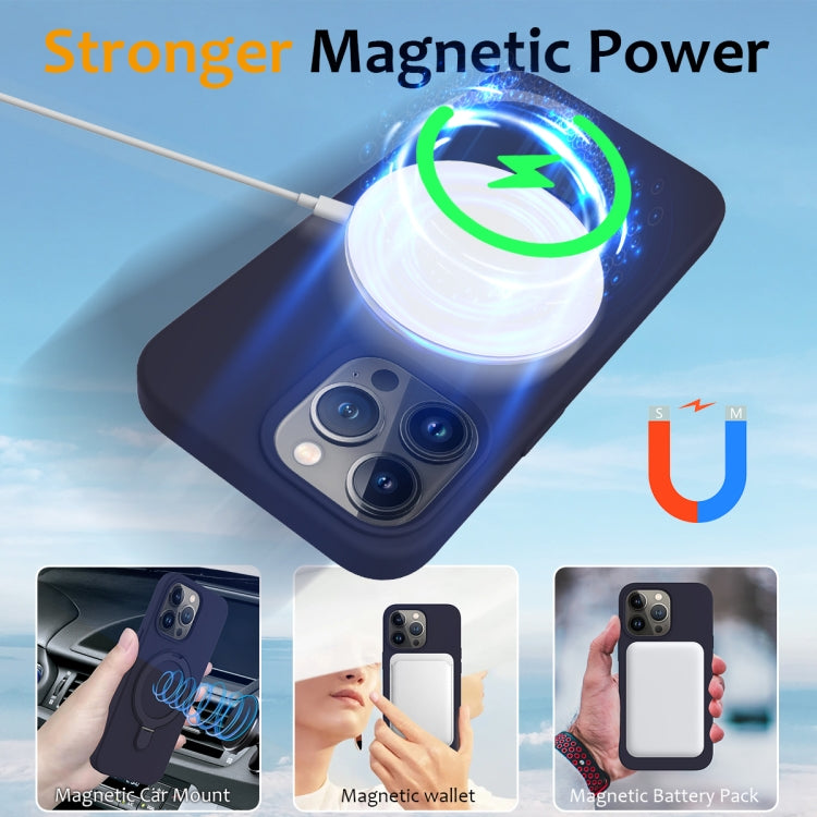 For iPhone 13 Pro Liquid Silicone MagSafe Magnetic Phone Case with Ring Holder(Midnight Blue) - free shipping - PMC TechLife - Order now!