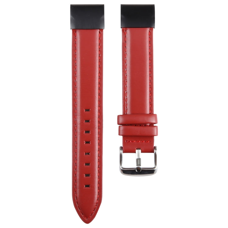 Compatible with Garmin Fenix 7 22mm Bamboo Joint Texture Genuine Leather Watch Band(Red) - Watch Bands by PMC TechLife | Online Shopping South Africa | PMC TechLife | Buy Now Pay Later Mobicred