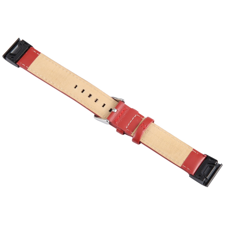 Compatible with Garmin Fenix 7 22mm Bamboo Joint Texture Genuine Leather Watch Band(Red) - Watch Bands by PMC TechLife | Online Shopping South Africa | PMC TechLife | Buy Now Pay Later Mobicred