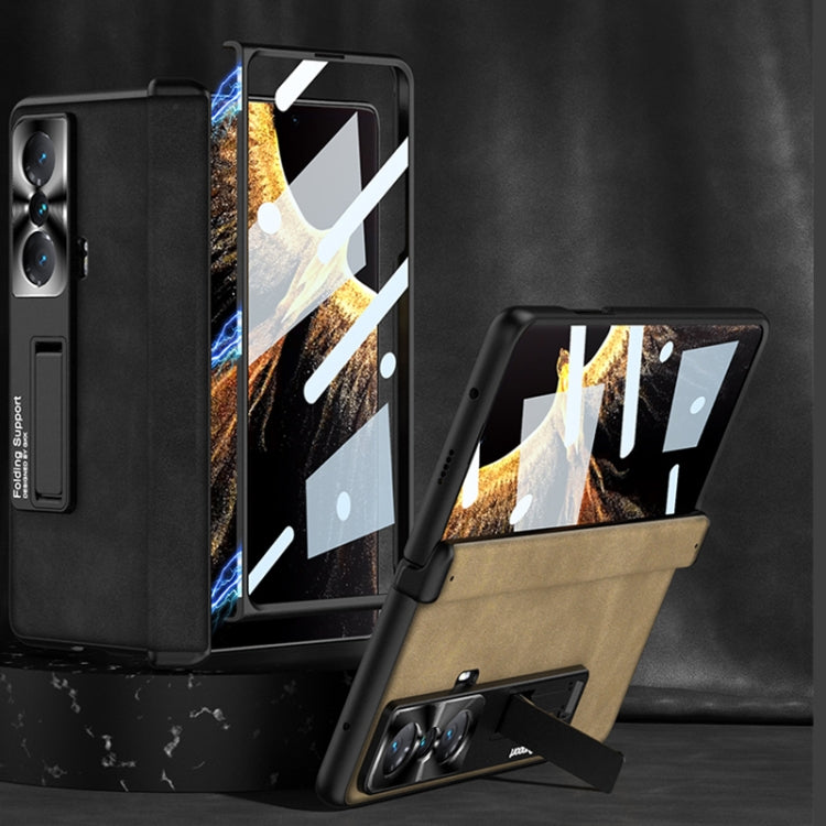 For Honor Magic VS GKK Integrated Frosted Fold Hinge Leather Phone Case with Holder(Brown) - Honor Cases by GKK | Online Shopping South Africa | PMC TechLife | Buy Now Pay Later Mobicred