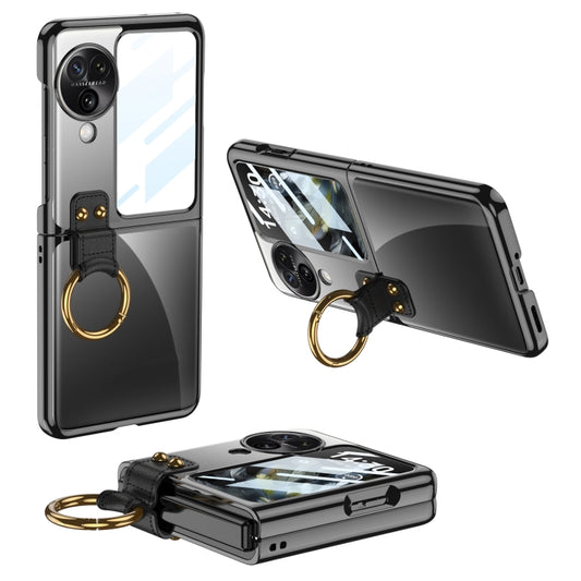 For OPPO Find N3 Flip GKK Electroplating Phone Case with Ring(Black) - Find N3 Flip Cases by GKK | Online Shopping South Africa | PMC Jewellery | Buy Now Pay Later Mobicred