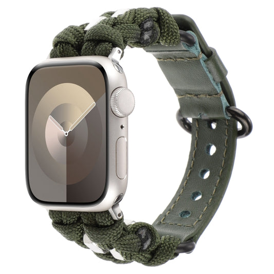 For Apple Watch Series 9 45mm Paracord Genuine Leather Watch Band(Army Green) - Watch Bands by PMC Jewellery | Online Shopping South Africa | PMC Jewellery