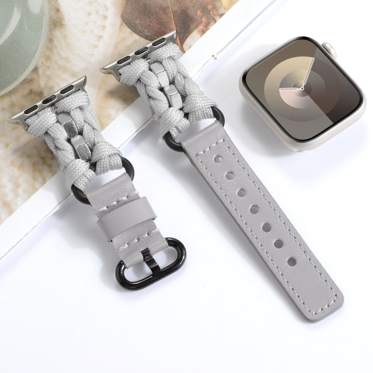 For Apple Watch Series 7 41mm Paracord Genuine Leather Watch Band(Grey) - Watch Bands by PMC TechLife | Online Shopping South Africa | PMC TechLife