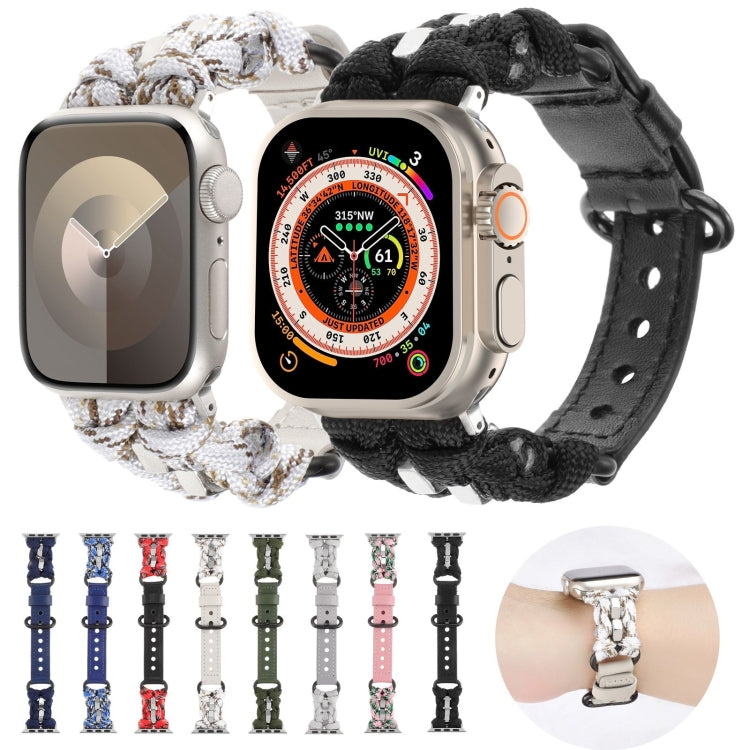 For Apple Watch Series 7 41mm Paracord Genuine Leather Watch Band(Grey) - Watch Bands by PMC TechLife | Online Shopping South Africa | PMC TechLife