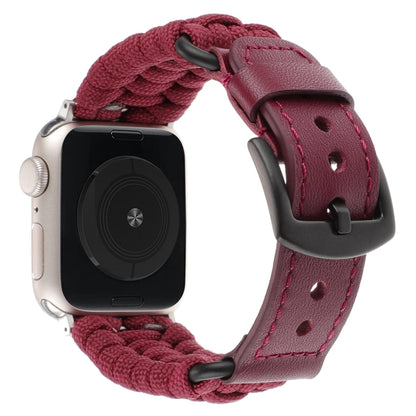 For Apple Watch Series 8 41mm Plain Paracord Genuine Leather Watch Band(Wine Red) - Watch Bands by PMC Jewellery | Online Shopping South Africa | PMC Jewellery