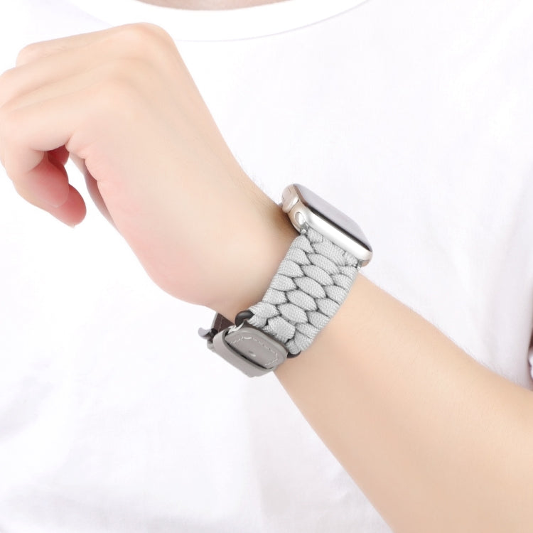 For Apple Watch Series 8 41mm Plain Paracord Genuine Leather Watch Band(Grey) - Watch Bands by PMC TechLife | Online Shopping South Africa | PMC TechLife