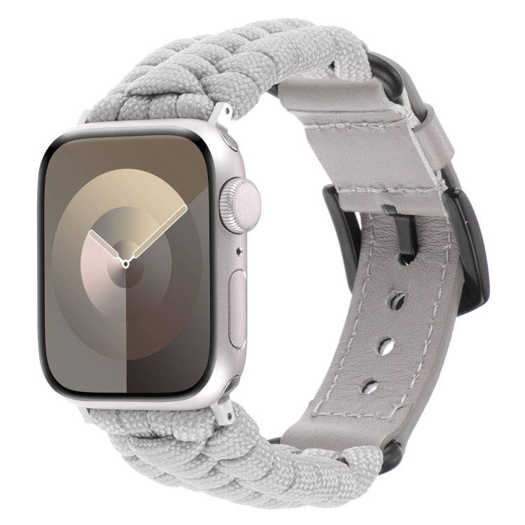 For Apple Watch Series 8 45mm Plain Paracord Genuine Leather Watch Band(Grey) - Watch Bands by PMC TechLife | Online Shopping South Africa | PMC TechLife | Buy Now Pay Later Mobicred