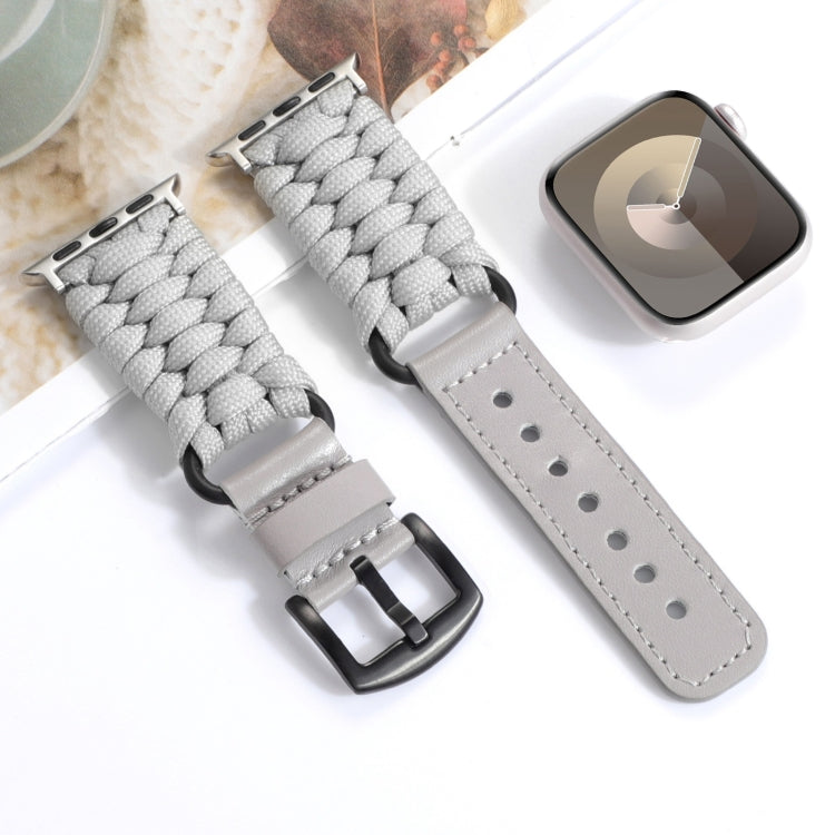 For Apple Watch Series 8 45mm Plain Paracord Genuine Leather Watch Band(Grey) - Watch Bands by PMC Jewellery | Online Shopping South Africa | PMC Jewellery