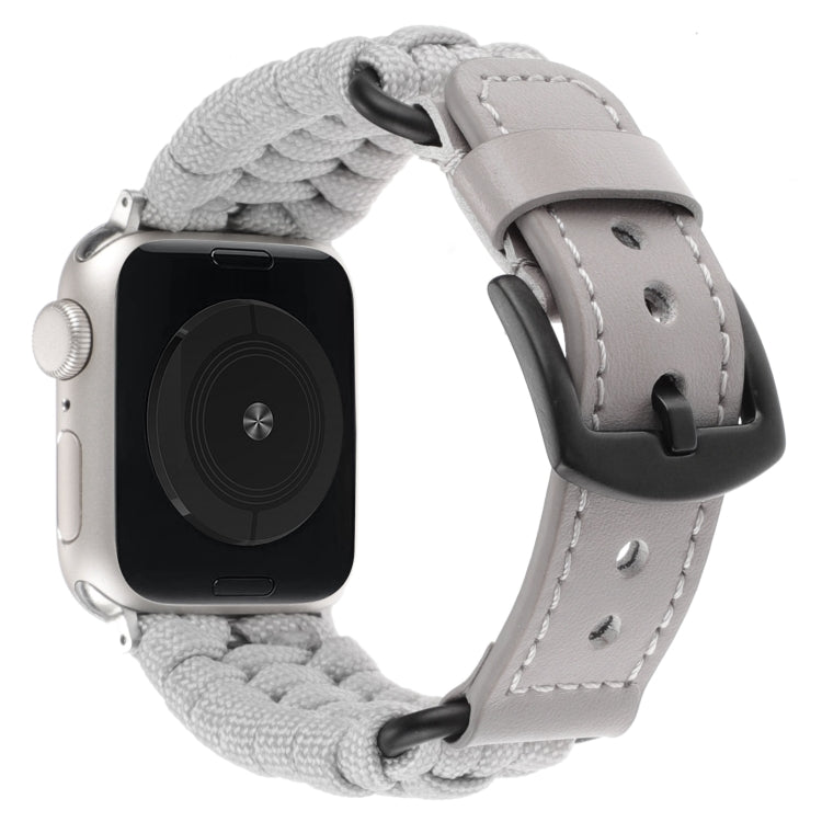 For Apple Watch Series 8 45mm Plain Paracord Genuine Leather Watch Band(Grey) - Watch Bands by PMC TechLife | Online Shopping South Africa | PMC TechLife | Buy Now Pay Later Mobicred