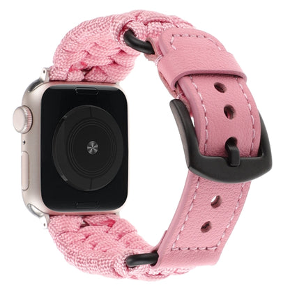 For Apple Watch SE 2022 44mm Plain Paracord Genuine Leather Watch Band(Pink) - Watch Bands by PMC Jewellery | Online Shopping South Africa | PMC Jewellery